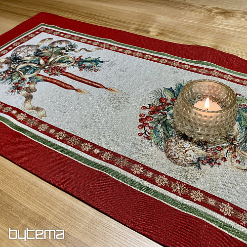 Tapestry tablecloth and scarf FLAMING CANDLES red trim