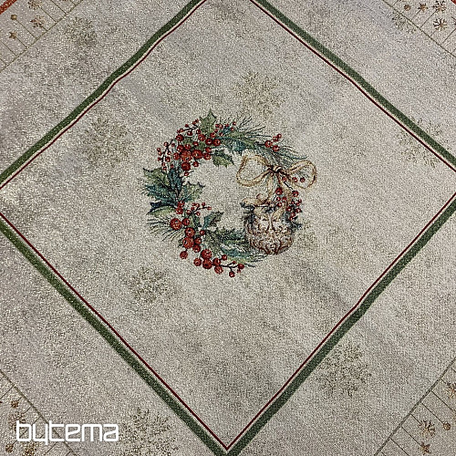 Tapestry tablecloth and scarf FLAMING CANDLES red trim