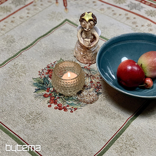 Tapestry tablecloth and scarf FLAMING CANDLES red trim