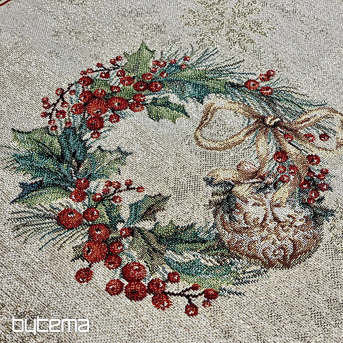 Tapestry tablecloth and scarf FLAMING CANDLES red trim