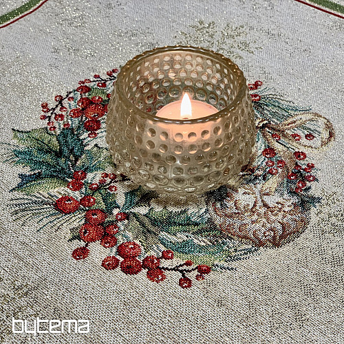 Tapestry tablecloth and scarf FLAMING CANDLES red trim