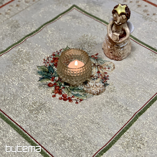 Tapestry tablecloth and scarf FLAMING CANDLES red trim