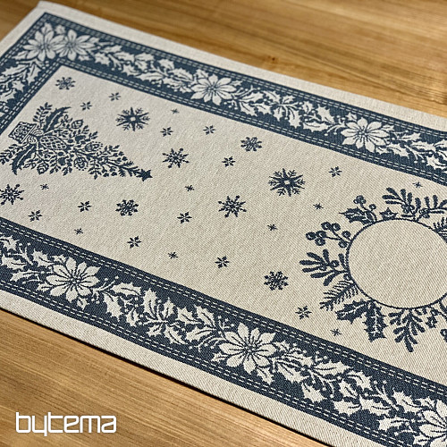 Tapestry tablecloth and scarf FOLK CHRISTMAS blue