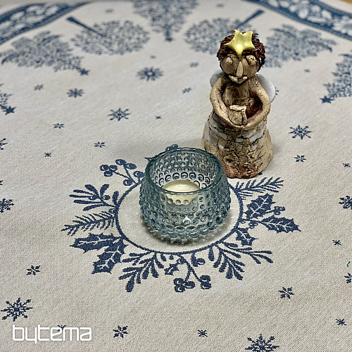 Tapestry tablecloth and scarf FOLK CHRISTMAS blue