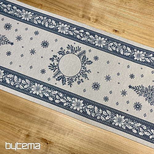 Tapestry tablecloth and scarf FOLK CHRISTMAS blue