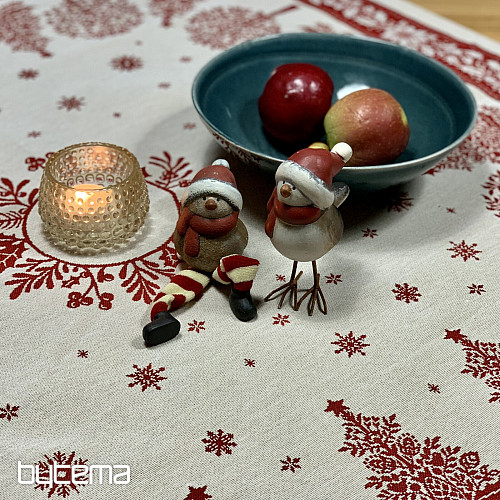 Tapestry tablecloth and scarf FOLK CHRISTMAS red