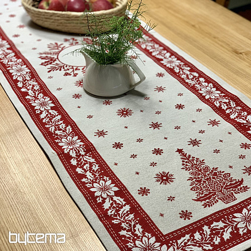 Tapestry tablecloth and scarf FOLK CHRISTMAS red