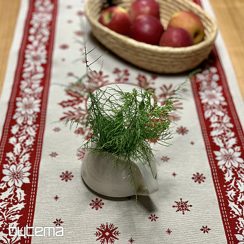Tapestry tablecloth and scarf FOLK CHRISTMAS red