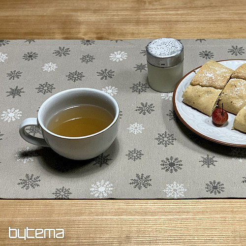 Christmas tablecloth and scarf FLAKES GREY WHITE