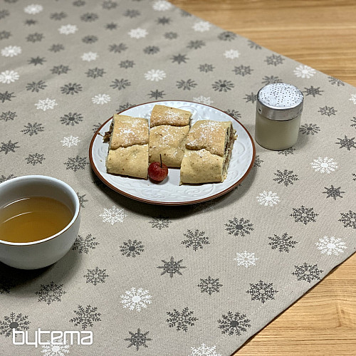 Christmas tablecloth and scarf FLAKES GREY WHITE