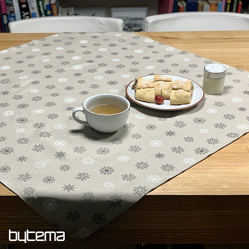 Christmas tablecloth and scarf FLAKES GREY WHITE