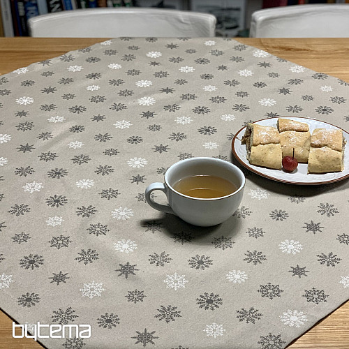 Christmas tablecloth and scarf FLAKES GREY WHITE