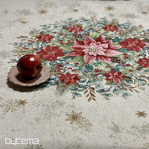 Christmas tapestry tablecloth round CHRISTMAS ROSES