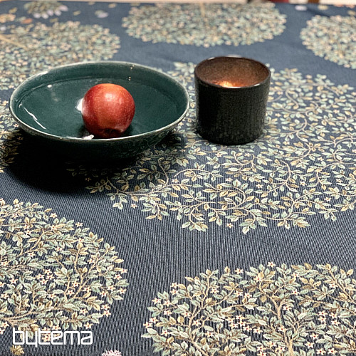 Tapestry tablecloth round TREE OF HAPPINESS blue