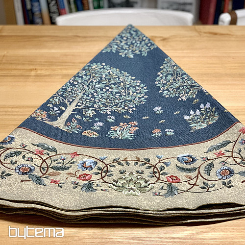 Tapestry tablecloth round TREE OF HAPPINESS blue
