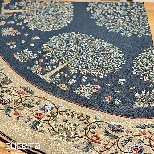 Tapestry tablecloth round TREE OF HAPPINESS blue
