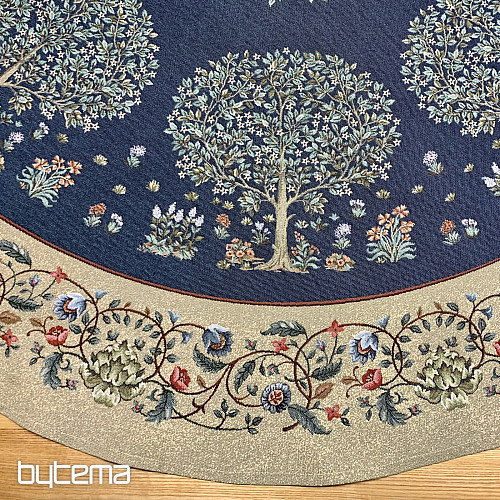 Tapestry tablecloth round TREE OF HAPPINESS blue