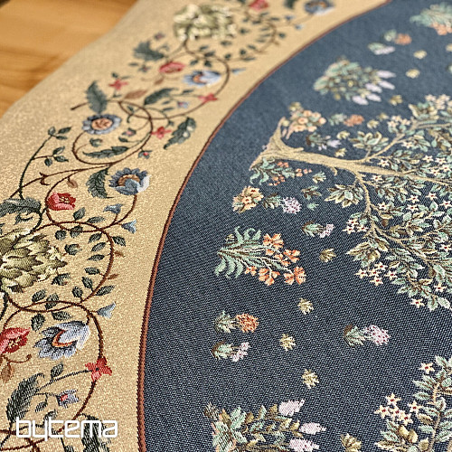 Tapestry tablecloth round TREE OF HAPPINESS blue
