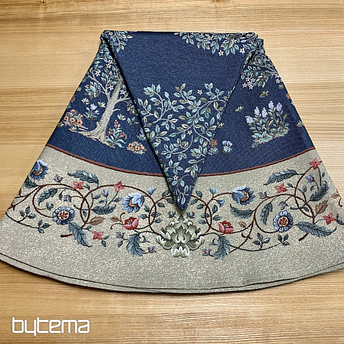 Tapestry tablecloth round TREE OF HAPPINESS blue
