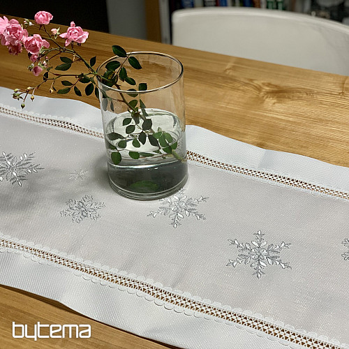 Christmas embroidered tablecloth SILVER FLAKES