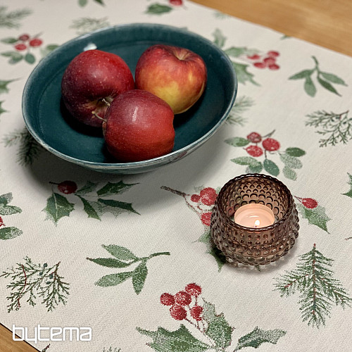 Christmas tablecloth and scarf HOLLY GREEN