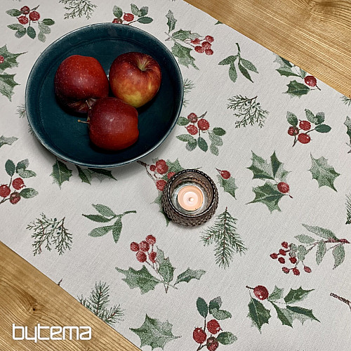Christmas tablecloth and scarf HOLLY GREEN