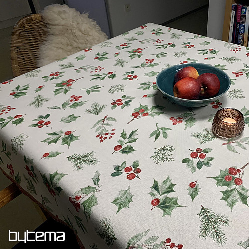 Christmas tablecloth and scarf HOLLY GREEN
