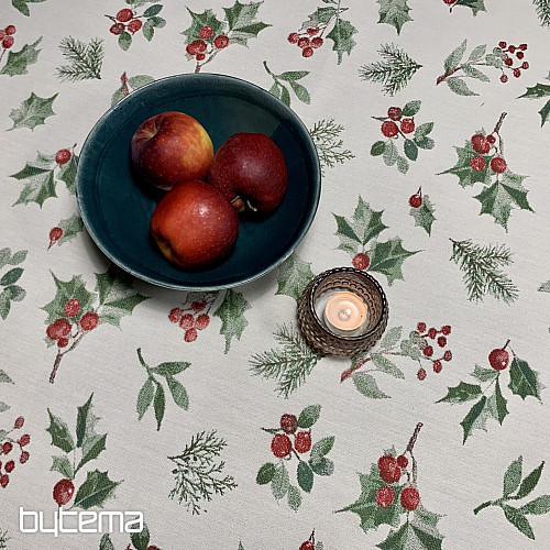 Christmas tablecloth and scarf HOLLY GREEN