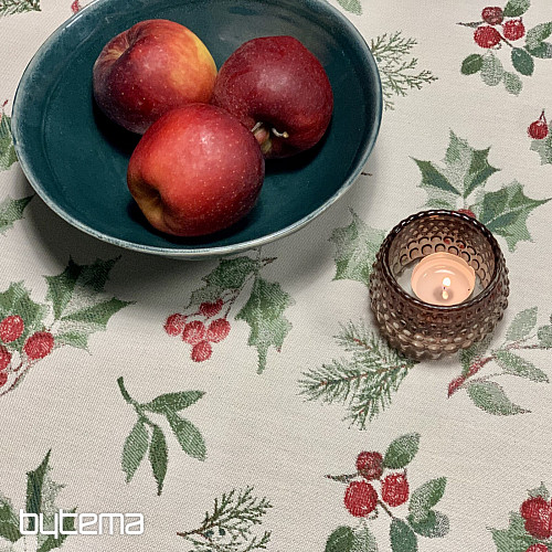 Christmas tablecloth and scarf HOLLY GREEN