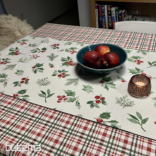 Christmas tablecloth and scarf HOLLY GREEN
