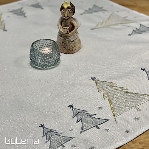 Embroidered tablecloth and scarf GREY GOLDEN TREES