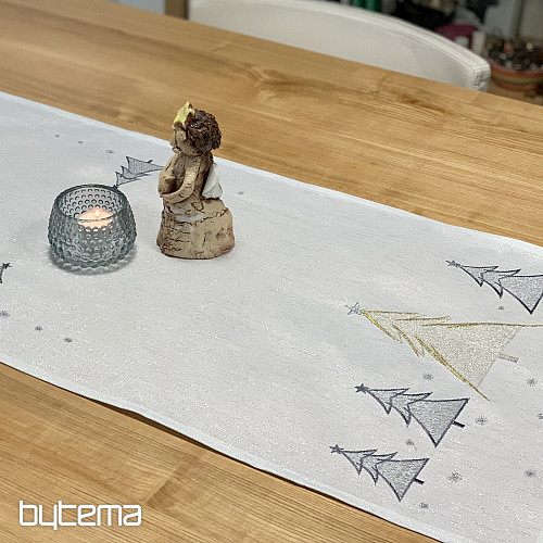 Embroidered tablecloth and scarf GREY GOLDEN TREES