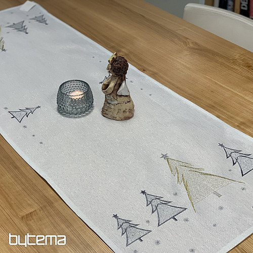 Embroidered tablecloth and scarf GREY GOLDEN TREES