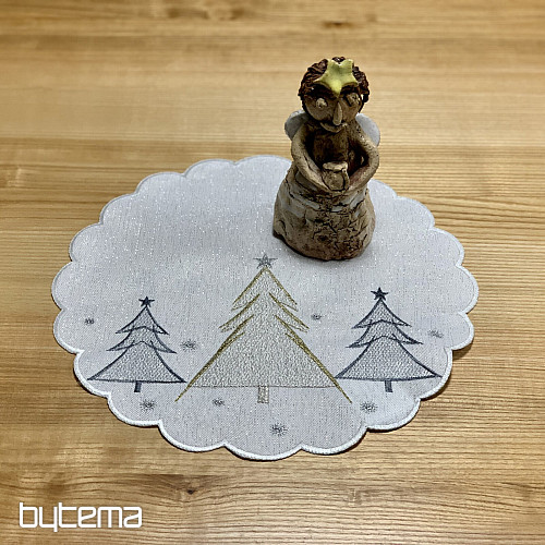 Embroidered tablecloth and scarf GREY GOLDEN TREES