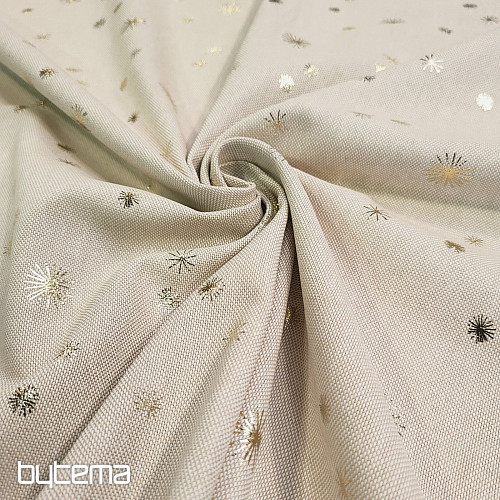 Cotton CANVAS fabric GOLDEN STARS on the cutting board