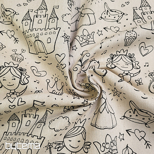 PRINCESS painting fabric on a plain background