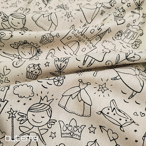 PRINCESS painting fabric on a plain background