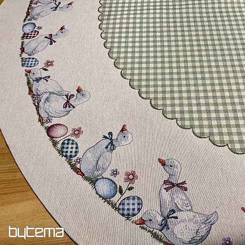 Round tapestry tablecloth HUSSIČKY GREEN CHECK