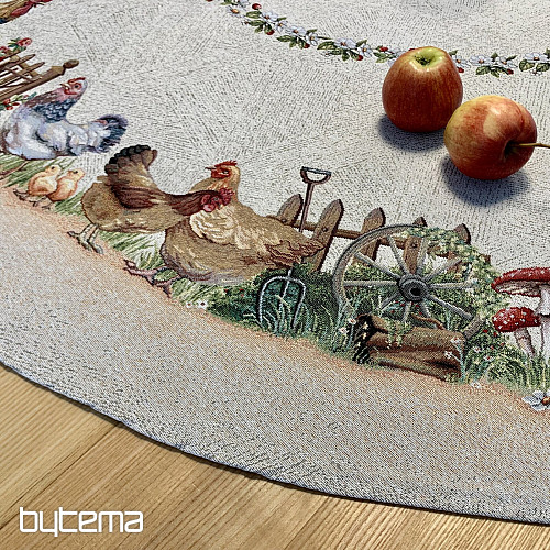 Round tapestry tablecloth ROCK BY THE FENCE