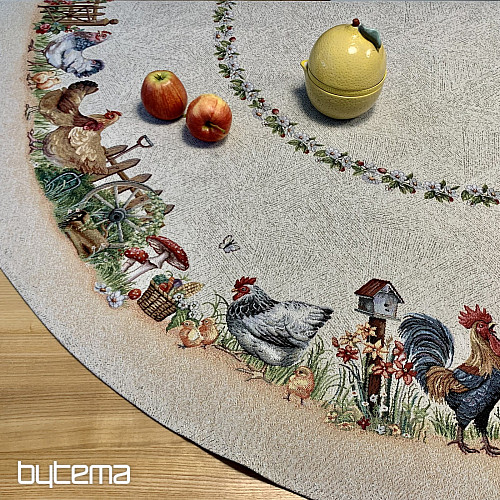 Round tapestry tablecloth ROCK BY THE FENCE