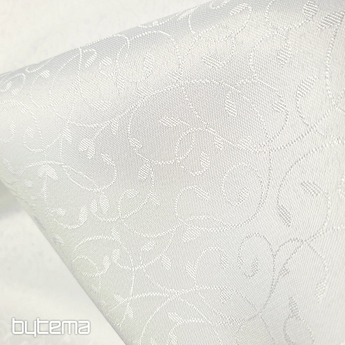 Decorative plain fabric WHITE LEAVES