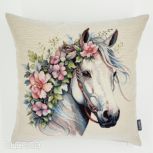 Tapestry pillowcase WHITE HORSE WITH FLOWERS