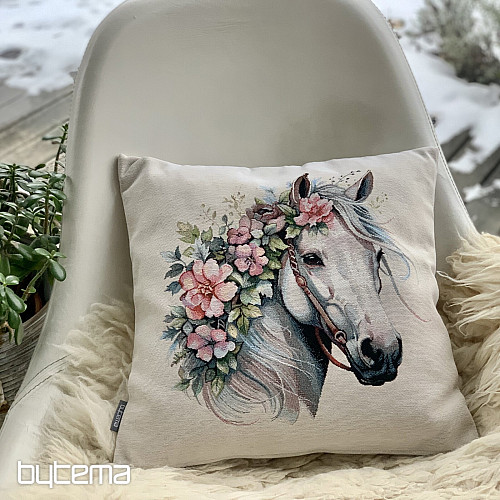 Tapestry pillowcase WHITE HORSE WITH FLOWERS