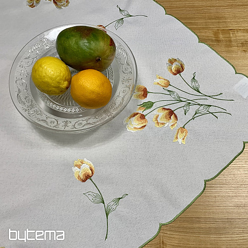 Embroidered tablecloth and scarf TULIPS orange