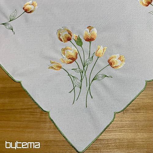 Embroidered tablecloth and scarf TULIPS orange