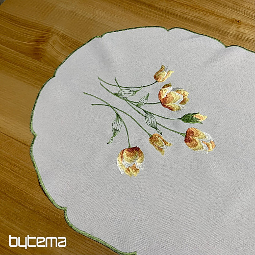 Embroidered tablecloth and scarf TULIPS orange