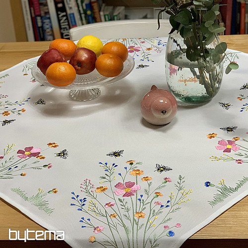 Embroidered tablecloth and scarf Meadow and bees