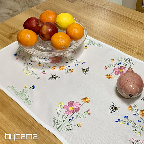 Embroidered tablecloth and scarf Meadow and bees