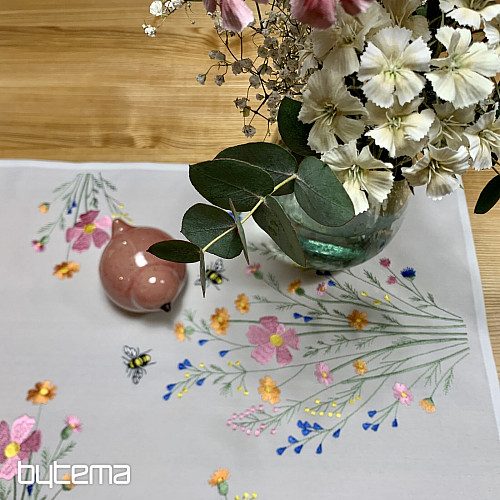 Embroidered tablecloth and scarf Meadow and bees