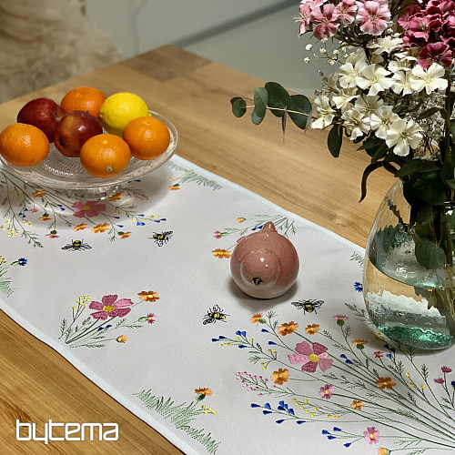 Embroidered tablecloth and scarf Meadow and bees
